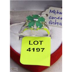 #12)NATURAL ENHANCED  EMERALD RING .925 SILVER