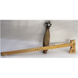 WOODEN TOMAHAWK ORNAMENT AND "MOCKBA" 80