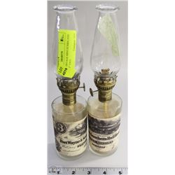 SET OF 2 VINTAGE MINI HURRICANE LAMPS 10" TALL