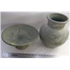 Image 1 : SET OF HEAVY GREEN POTTERY VASE AND FOOTED BOWL
