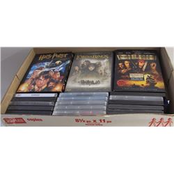 BOX OF ASSORTED DVDS INCL HARRY POTTER, LORD OF