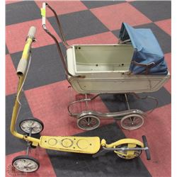 2 VINTAGE CHILDRENS TOYS INCL. SCOOTER & STROLLER
