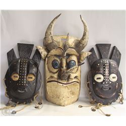 3 CARVED WOODEN MASKS