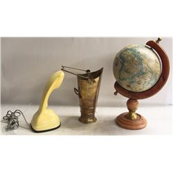 VINTAGE ROTARY PHONE WITH SIGNAL ,DESK GLOBE AND