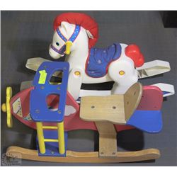 2 TODDLER ROCKERS INCL. AIRPLANE, AND HORSE