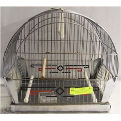 ANTIQUE SILVER PLATED BIRD CAGE WITH GLASS MESS