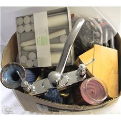 BOX  OF ASSORTED ITEMS INCL ONEIDA KNIFE BLOCK AND
