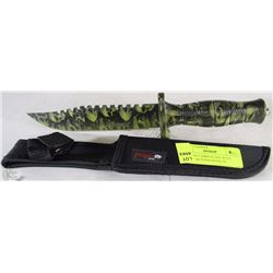 OLYMPIA CAMOUFLAGE WITH SKULLS HUNTING KNIFE IN