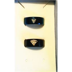 LOT OF 2 SUPER MAN LOGO RINGS BLUE & BLACK