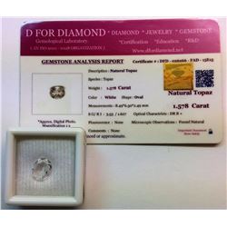 1.578 NATURAL WHITE TOPAZ GEMSTONE & COA