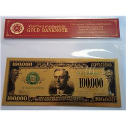 US $100,000 COLORIZED BANKNOTE
