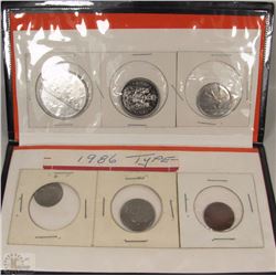 1986 CANADIAN 6 COIN SET INCLUDING $1, 50 CENT,