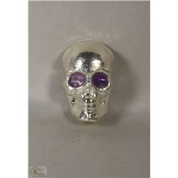 #5)3 TROY OUNCE .999 FINE SILVER SKULL WITH PURPLE