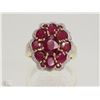 Image 1 : #10-STERLING SILVER GOLD PLATED RUBY CLUSTER RING SIZE 7.5
