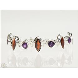#27-STERLING SILVER GARNET AND AMETHYST BRACELET