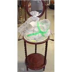 ANTIQUE WOOD CARVED VANITY WITH MIRROR & WASH