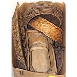 BOX OF ASSORTED WICKER BASKETS
