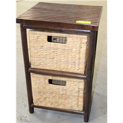 WOOD TABLE WITH TWO WICKER DRAWERS