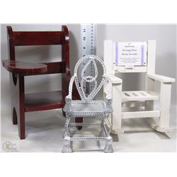 BOX WITH WOODEN DOLL DESK & CHROME CHAIR CANDLE