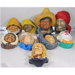 FLAT OF VARIOUS FACES,CLAY,CERAMIC ETC
