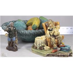 BOX WITH CERAMIC OVAL DISH, LAZY MAN FIGURE, DAD