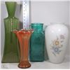Image 1 : BOX OF VASES WITH FLORAL DESIGN, ORANGE GLASS ART,