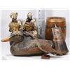 Image 1 : BOX OF WOOD BARREL, DECOY DUCK, MAN+WOMAN FIGURINE