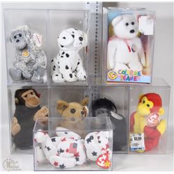 BOX OF ASSORTED "TY" BEANIE BABIES; APE, DOG, MORE