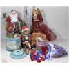 Image 1 : FLAT OF XMAS DECOR; CERAMIC SANTA, ANGEL TREE