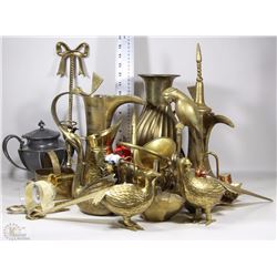 LARGE BOX OF ASSORTED BRASS ITEMS;VASES, BASKETS,