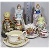 Image 1 : FLAT WITH LADY FIGURINES, TEA POTS, VASES, MORE