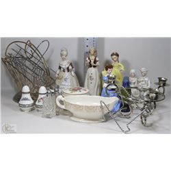 FLAT OF PORCELAIN+CERAMIC LADY FIGURINES, S+P