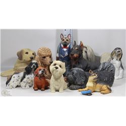 FLAT OF CERAMIC DOG FIGURINES; POODLE, GERMAN