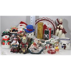 FLAT OF ASSORTED XMAS DECOR; PIE PLATES, GOLD TRIM