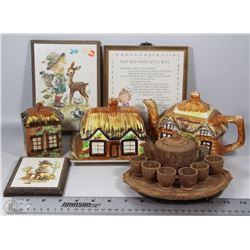 BOX OF WOOD PLAQUE PICTURES, HAND CARVED CORK LIKE