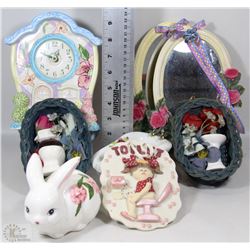 FLAT OF WASHROOM DECOR; TUB SHAPED SOAP DISH,