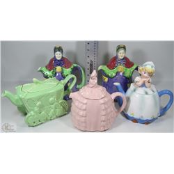 FLAT OF 4 ENGLAND MADE DISNEY CHARACTER TEA POTS