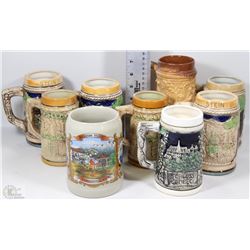 FLAT OF 9 ASSORTED BEER STIENS WITH SAME THEME,