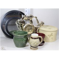 BOX OF ROUND MIRRORS, BALLET GIRLS CLOCK, METAL