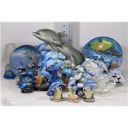 FLAT OF ASSORTED DOLPHIN ORNAMENTS AND PLATES
