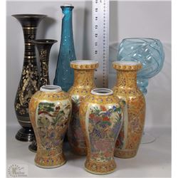 BOX OF ASSORTED VASES AND DECANTER - ORIENTAL