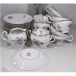 25PC PORCELAIN TEA CUP AND SAUCER AND CREAMER,