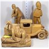 Image 1 : BOX OF HAND CARVED WOOD STATUES - MAN PLAYING