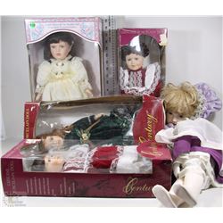 BLUE TOTE OF ASSORTED PORCELAIN COLLECTOR DOLLS