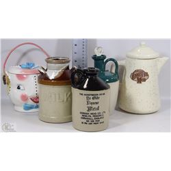 FLAT OF ASSORTED WHISKY JUGS AND MILK JUG, COOKIE