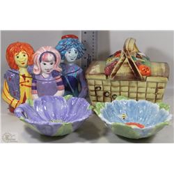 FLAT OF FLORAL DESIGNED DECORATIVE PLATES+ DOODLE