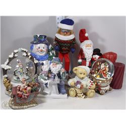 FLAT OF XMAS PORCELAIN+CERAMIC FIGURINES+CANDLES