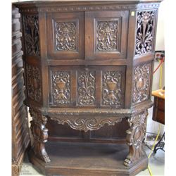 LARGE WOOD CARVED CABINET WITH 2 UPPER