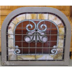 WOOD FRAMED STAINED GLASS WINDOW