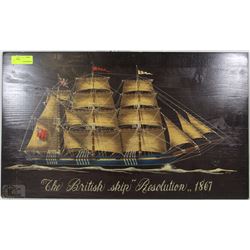 WOODEN PICTURE OF THE BRITISH SHIP "RESOLUTION"